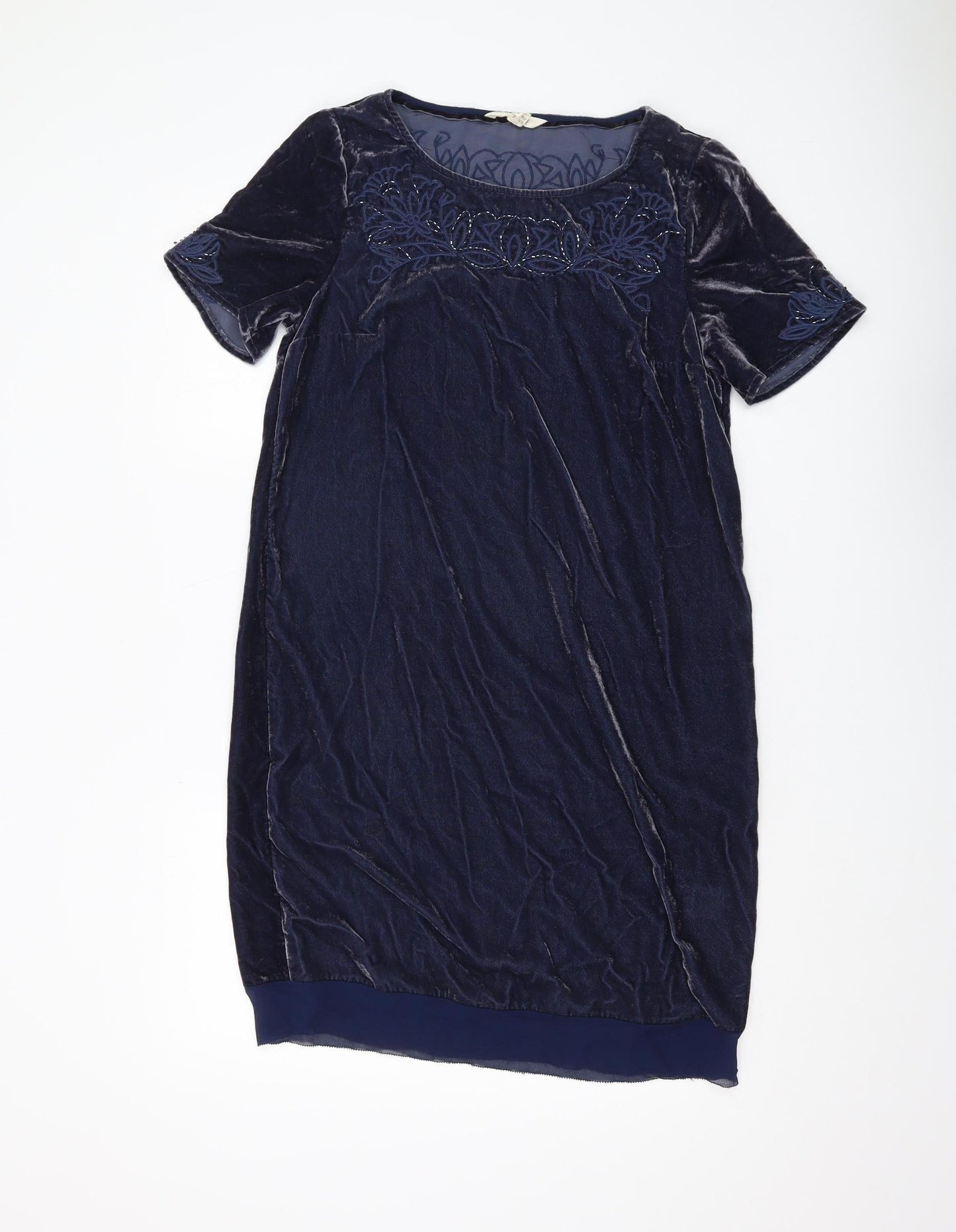 White Stuff Women's Blue Short Sleeve Velvet Dress