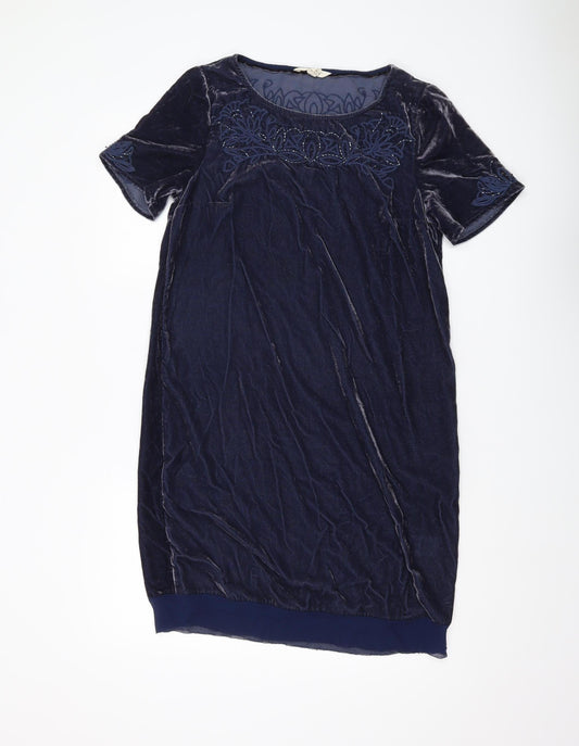 White Stuff Women's Blue Short Sleeve Velvet Dress