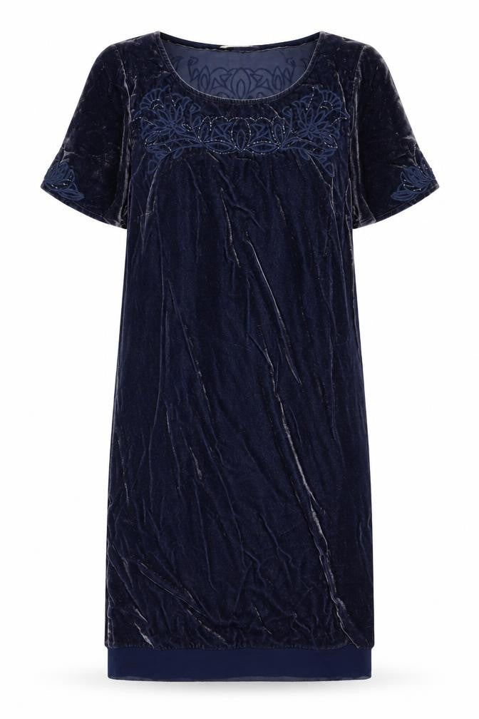 White Stuff Women's Blue Short Sleeve Velvet Dress