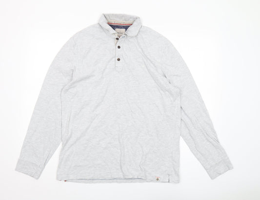 White Stuff Men's Grey Long Sleeve Polo Shirt L