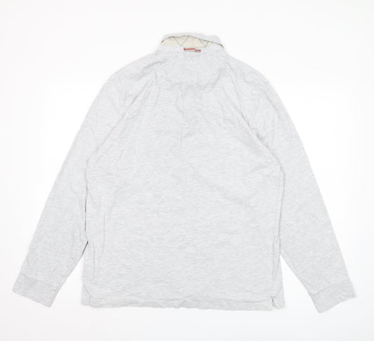 White Stuff Men's Grey Long Sleeve Polo Shirt L
