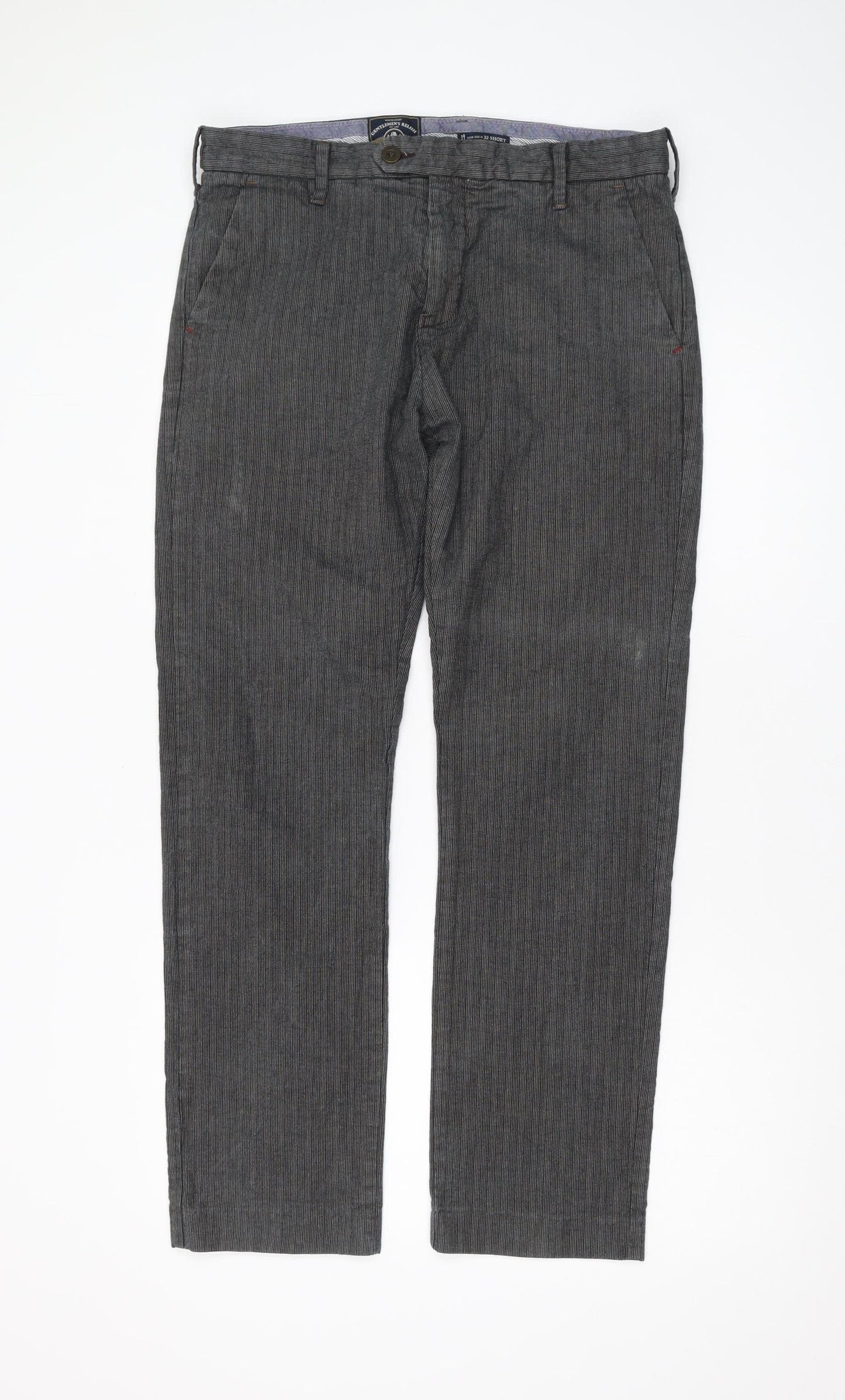 White Stuff Men's Grey Pinstripe Trousers, Size 32, Button