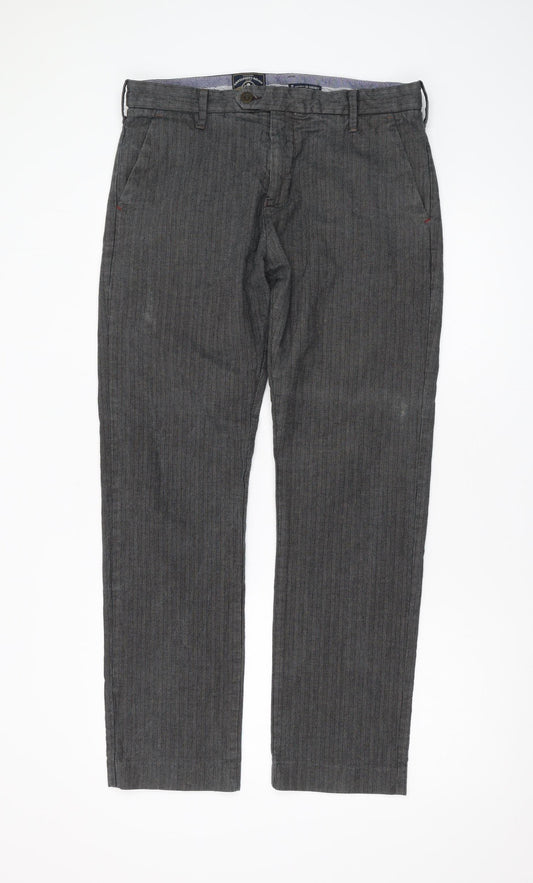White Stuff Men's Grey Pinstripe Trousers, Size 32, Button