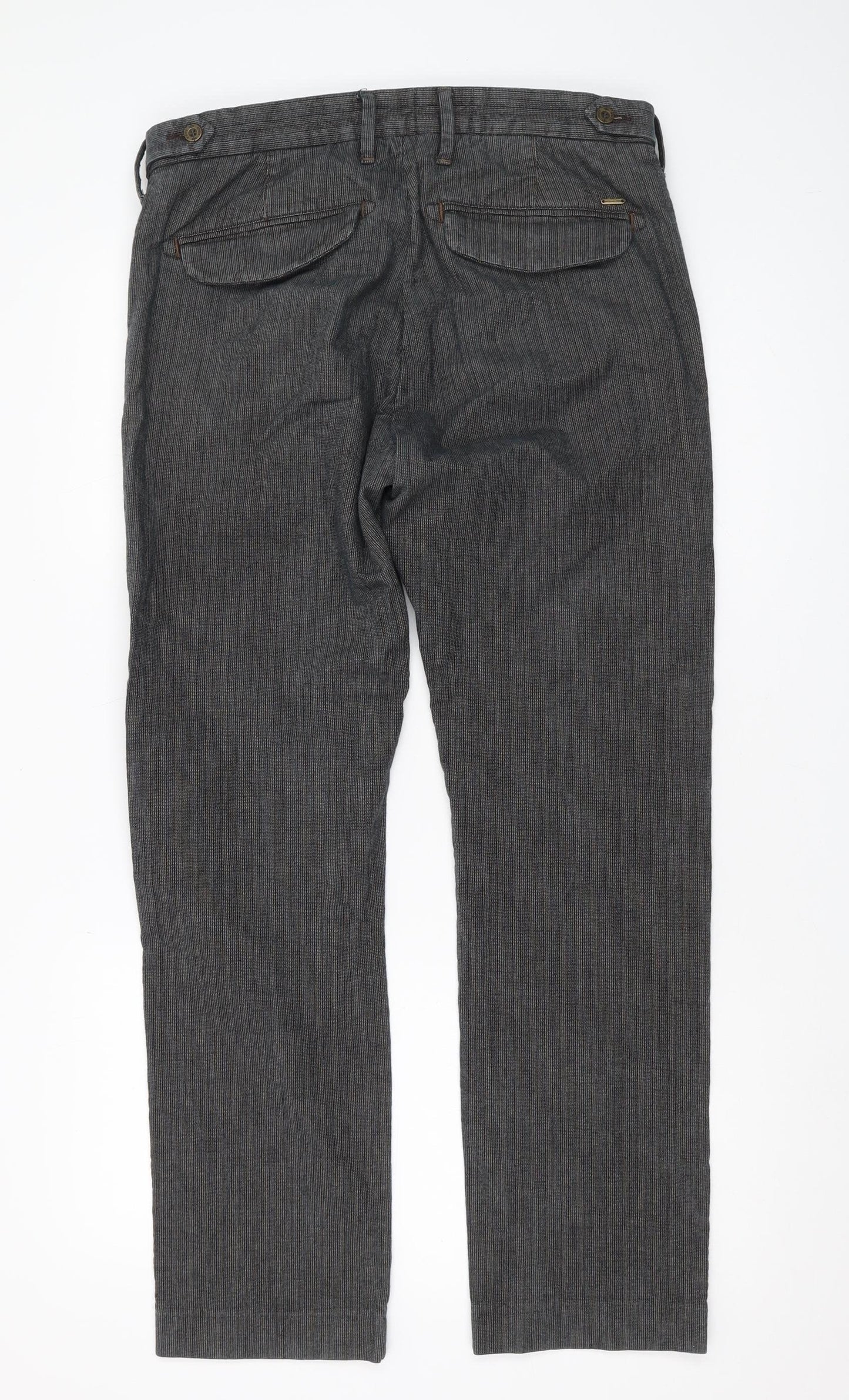 White Stuff Men's Grey Pinstripe Trousers, Size 32, Button