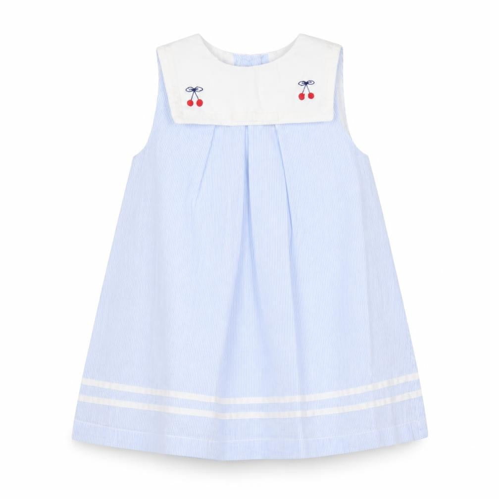 Front view of M&Co girls’ blue a-line dress, 9-12m, cotton, new with tags