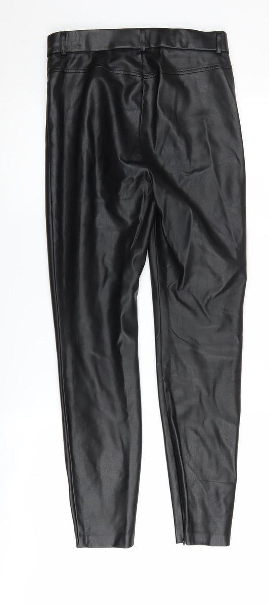 Zara Women's Black Faux Leather Trousers M