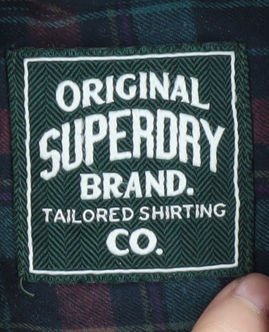 Superdry Men's Checked Green Blue Plaid Shirt L