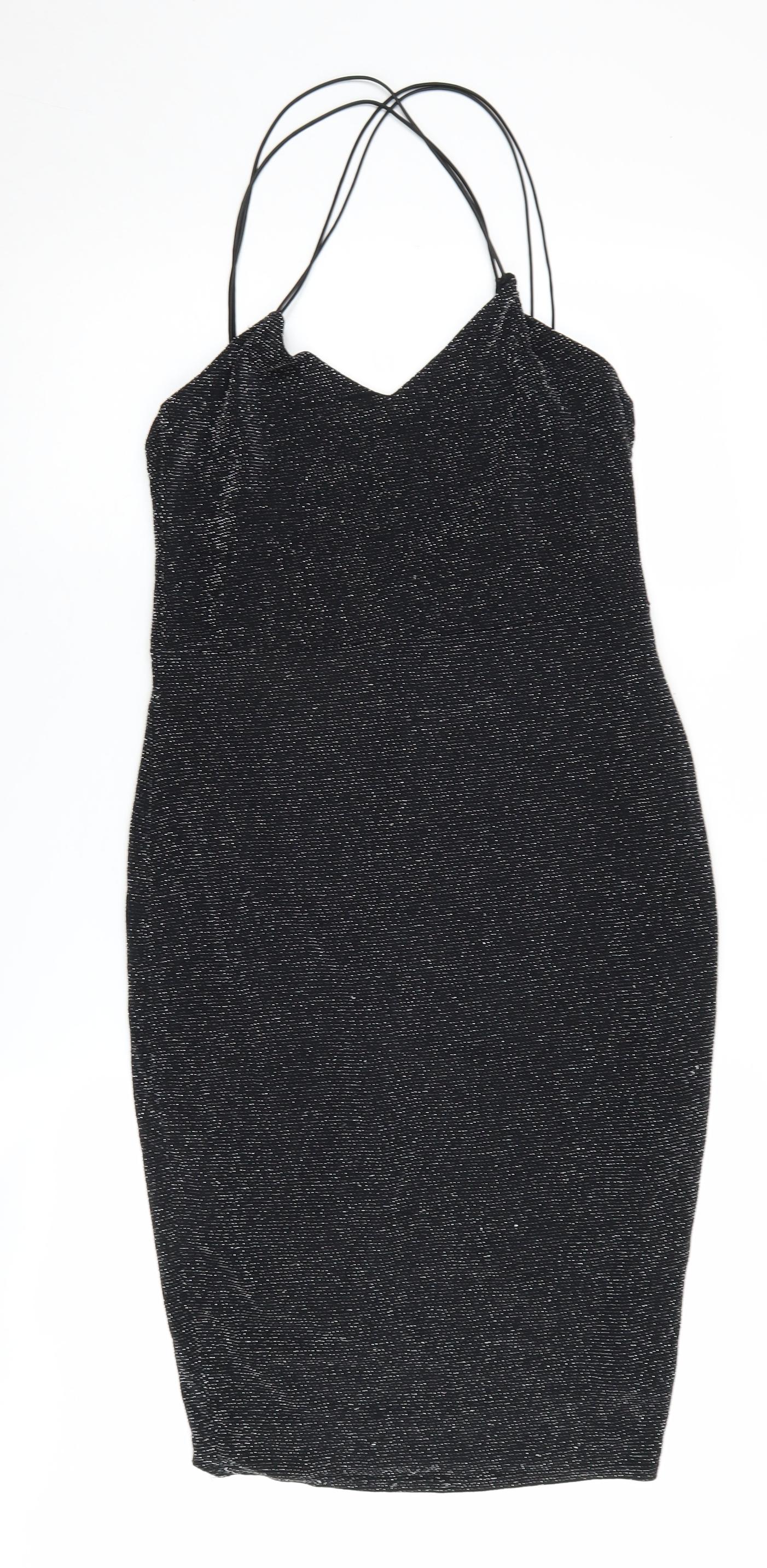 Lipsy Women's Black Bodycon Dress UK 12 Party Sparkle