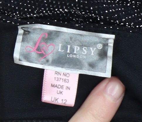 Lipsy Women's Black Bodycon Dress UK 12 Party Sparkle