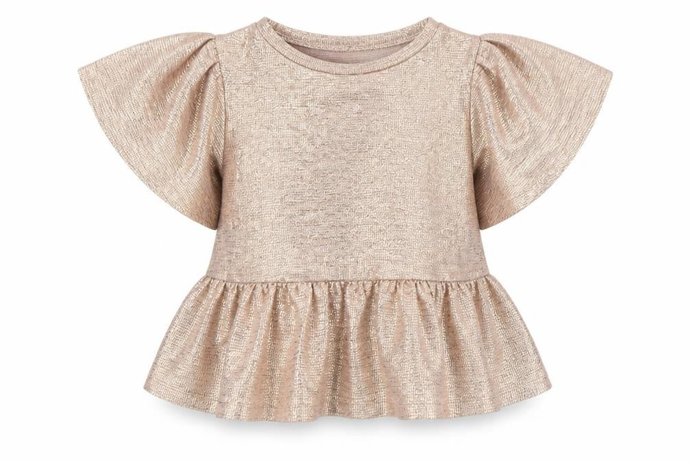 Front view of Next girls’ gold cropped t-shirt 7 years - sparkling party style