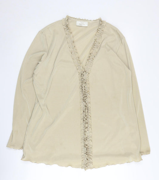 Ann Harvey Beige Women’s Ruffle V-Neck Blouse Size 20