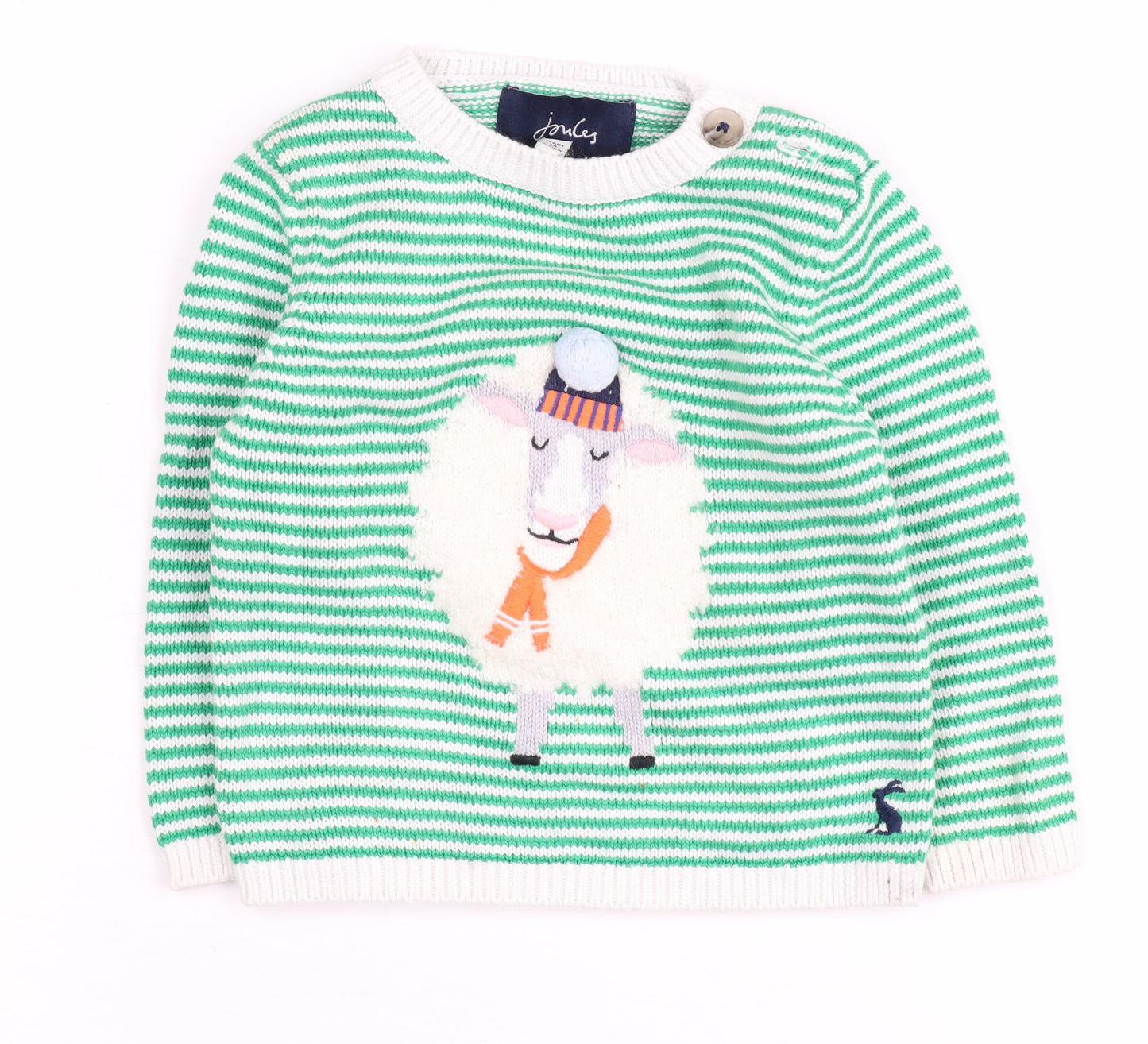 Joules Green Unisex Baby Lamb Jumper 3-6 Months Cotton Pullover