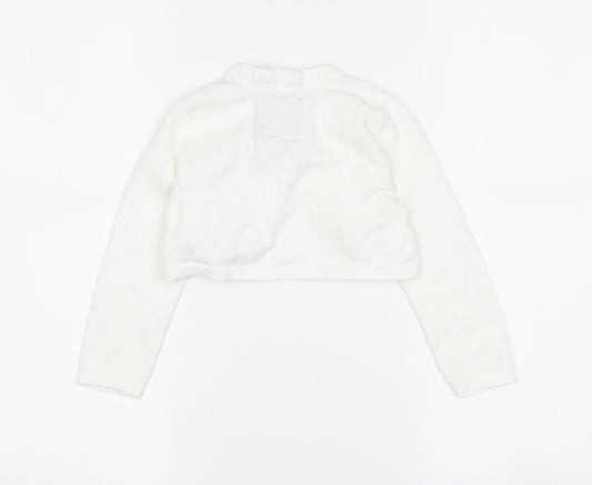 Junior J Girls White Shrug 2-3 Years, Cotton Blend with Bow Accents