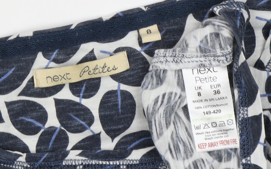 Next Women's Blue Floral Cotton Tunic Blouse, Size 8 Petite