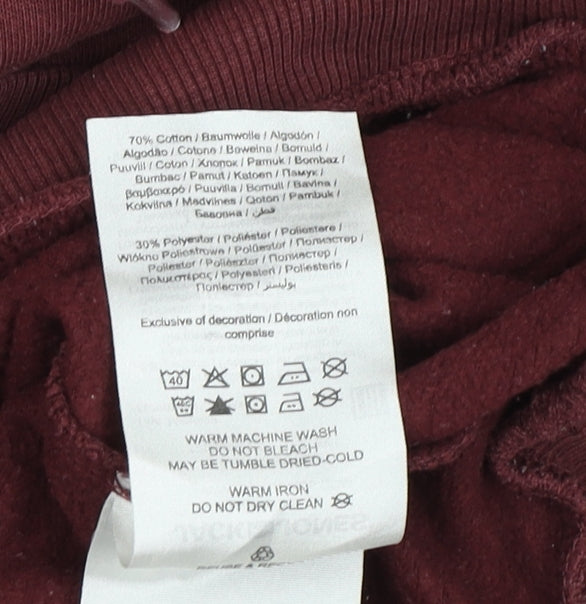 Jack & Jones Men's Red Pullover Hoodie - Graphic Print, Size Regular