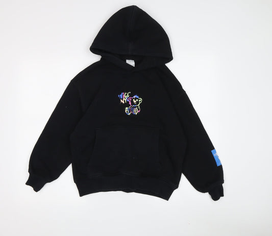 Zara Boys Black Graphic Print Pullover Hoodie Size 10