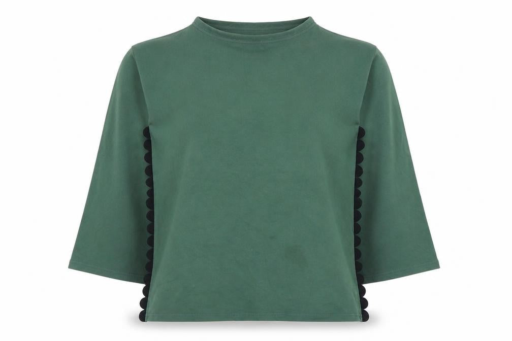 Women's Green Mock Neck 3/4 Sleeve T-Shirt