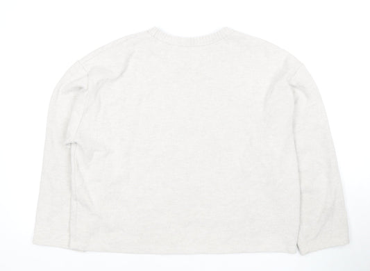 Zara Women's Ivory Pullover Sweatshirt Large