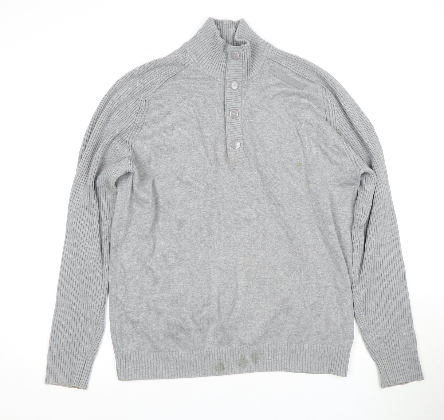 URBAN DISTRICT Men's Grey Henley Jumper Size L