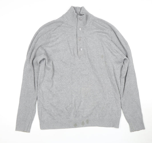 URBAN DISTRICT Men's Grey Henley Jumper Size L