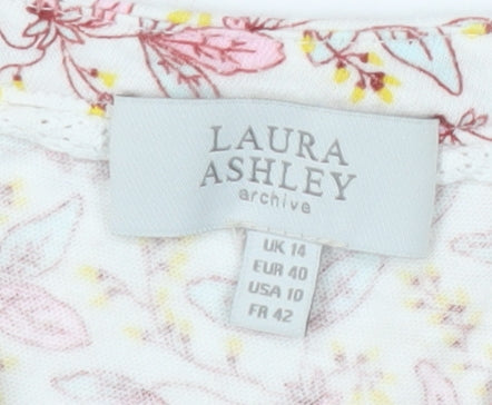 Laura Ashley Women’s Floral Blouse, V-Neck, UK 14, Multicoloured