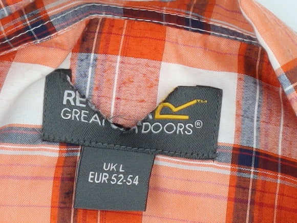 Regatta Men's Orange Plaid Button-Up Short Sleeve Shirt L