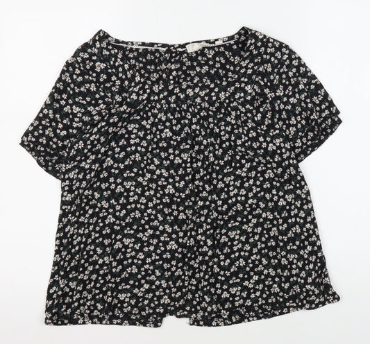 Fat Face Women's Black Floral Blouse Size 8 Tunic Style