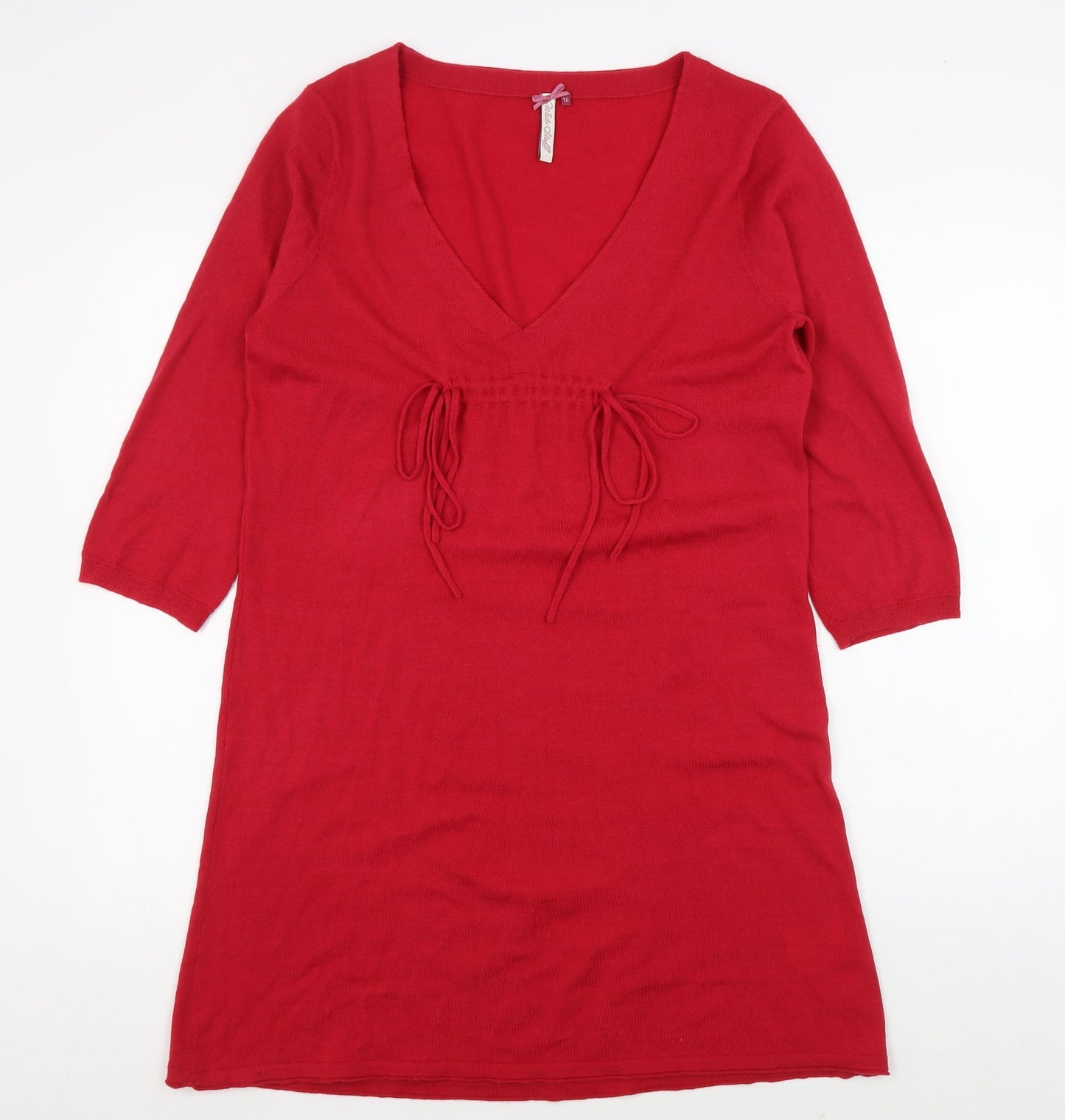 White Stuff Women's Red V-Neck Jumper Dress Size 16