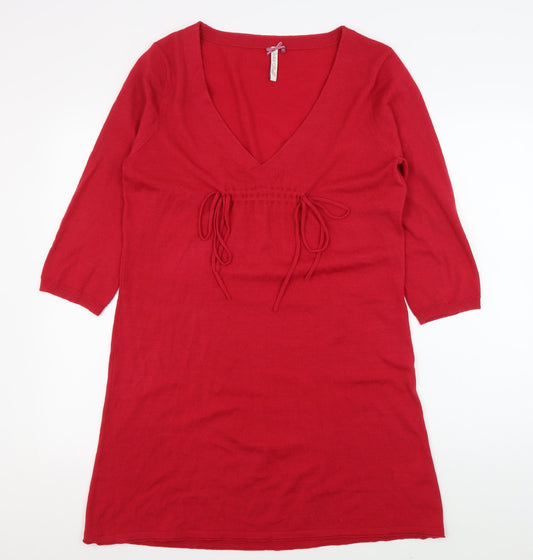 White Stuff Women's Red V-Neck Jumper Dress Size 16