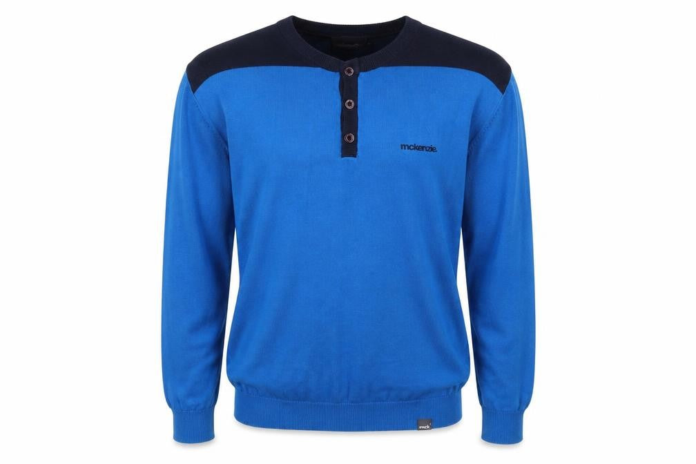 McKenzie Men's Blue Henley Jumper, L, Casual Style