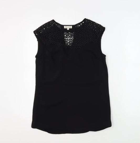 Reiss Women's Black Embroidered Sleeveless Blouse Size 4