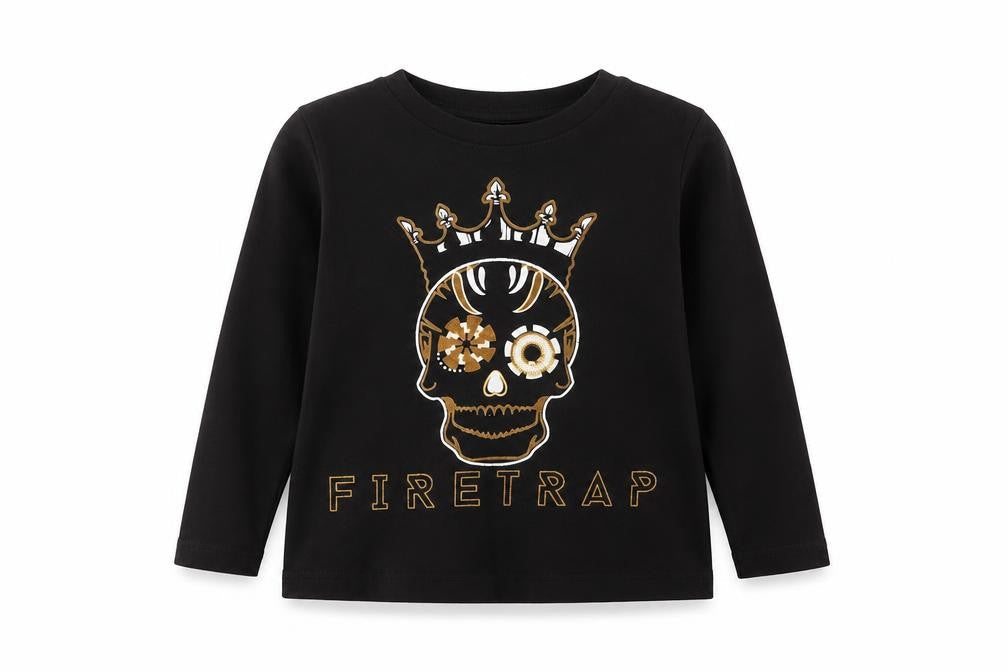 Front view of Firetrap girls’ black graphic skull t-shirt 5-6 years