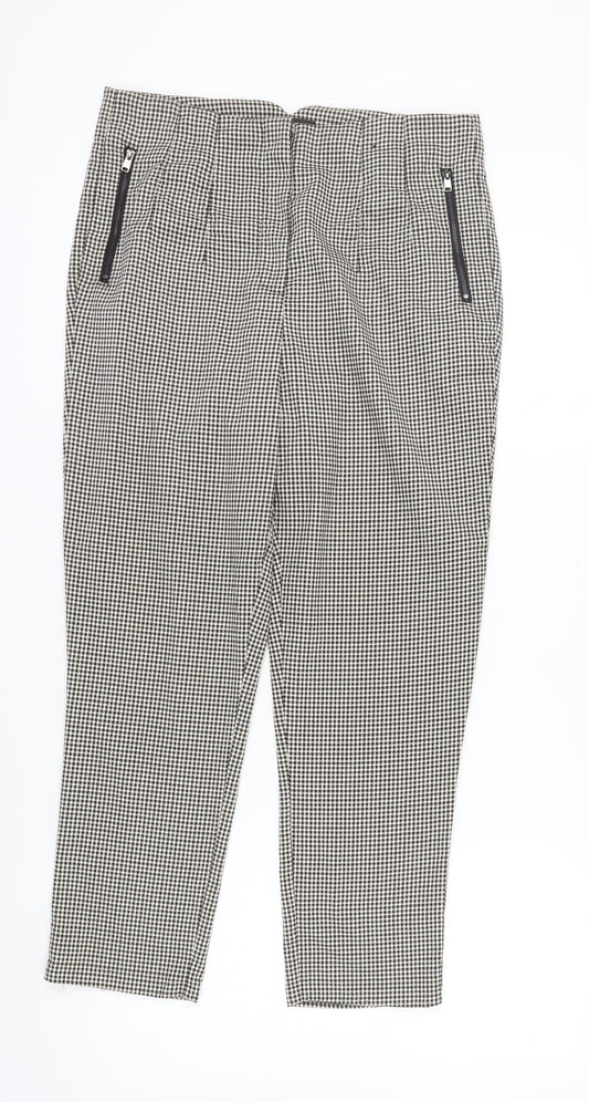 Next Women's Black Houndstooth Cropped Trousers Size 14