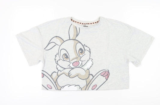 Disney Women's Grey Cropped Cartoon T-Shirt - Size S