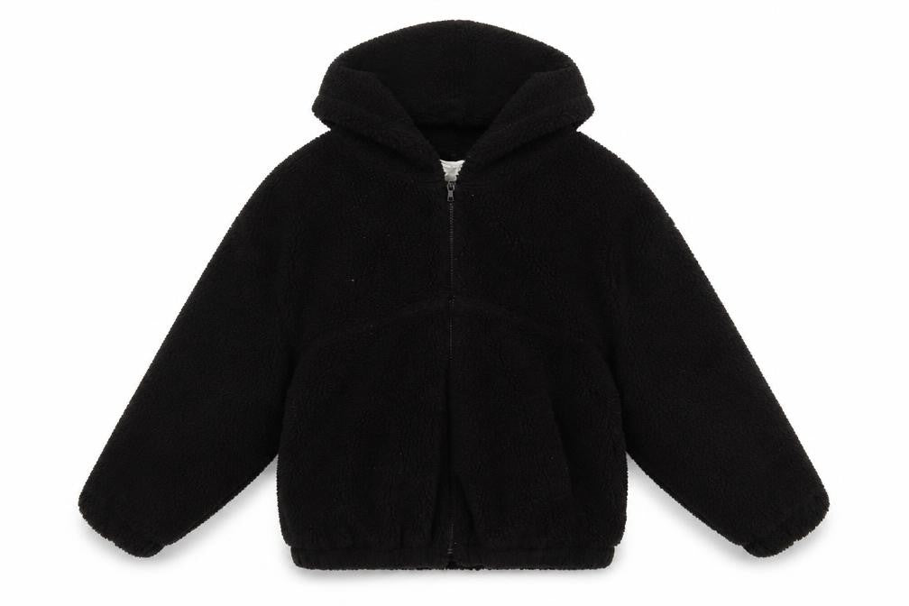 Front view of Zara girls’ black hooded jacket, 11-12 years, winter essential