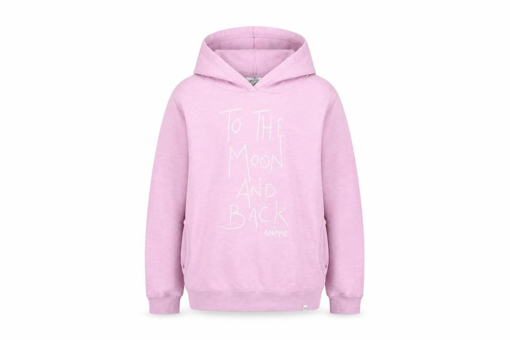 Front view of Animal girls’ pink pullover hoodie, 13-14 years, cosmic theme