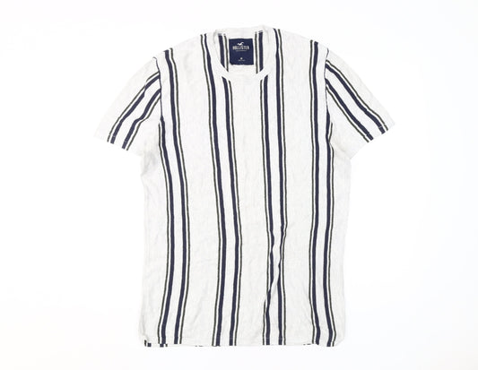 Hollister Men's Medium White Striped Crew Neck T-Shirt