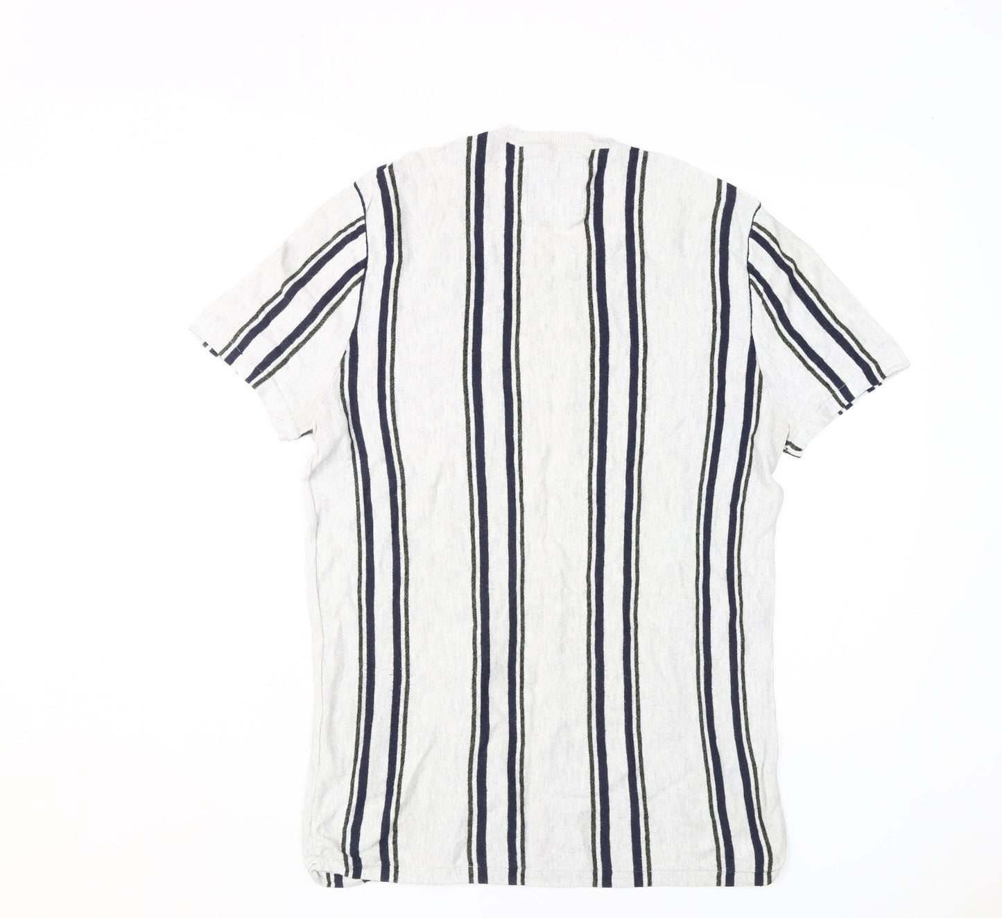 Hollister Men's Medium White Striped Crew Neck T-Shirt