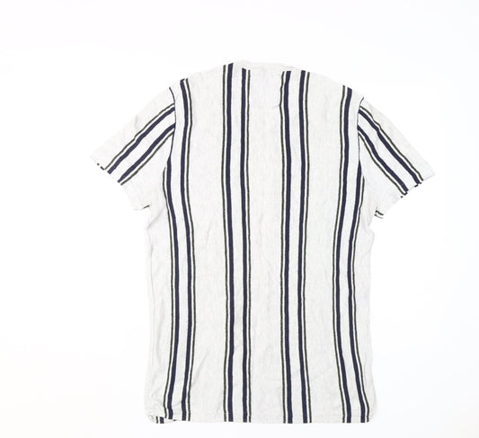 Hollister Men's Medium White Striped Crew Neck T-Shirt