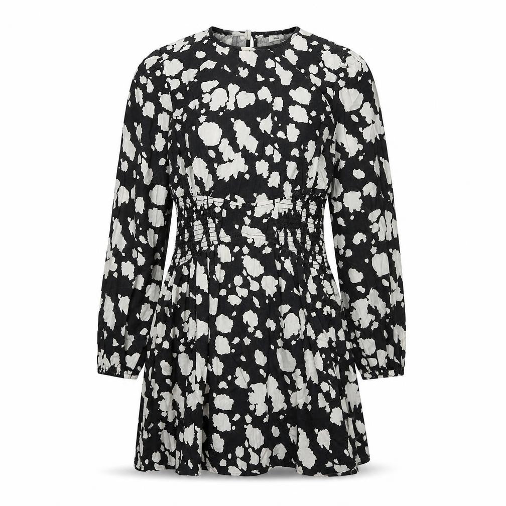 River Island Women's Black Print A-Line Dress UK 10