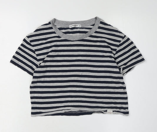 Pull & Bear Women's Blue Striped Cropped T-Shirt, XS