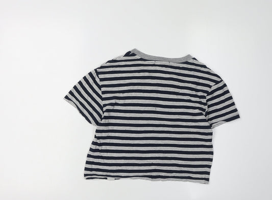 Pull & Bear Women's Blue Striped Cropped T-Shirt, XS