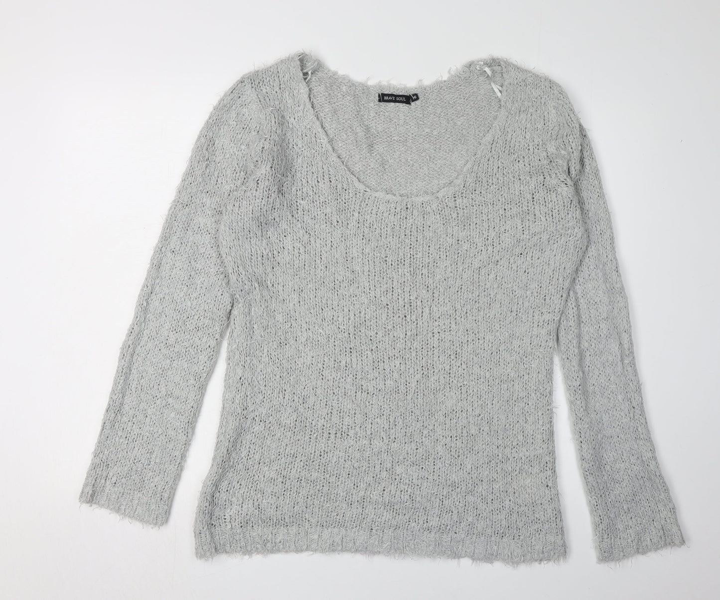 Brave Soul Women's Grey Relaxed Pullover Jumper
