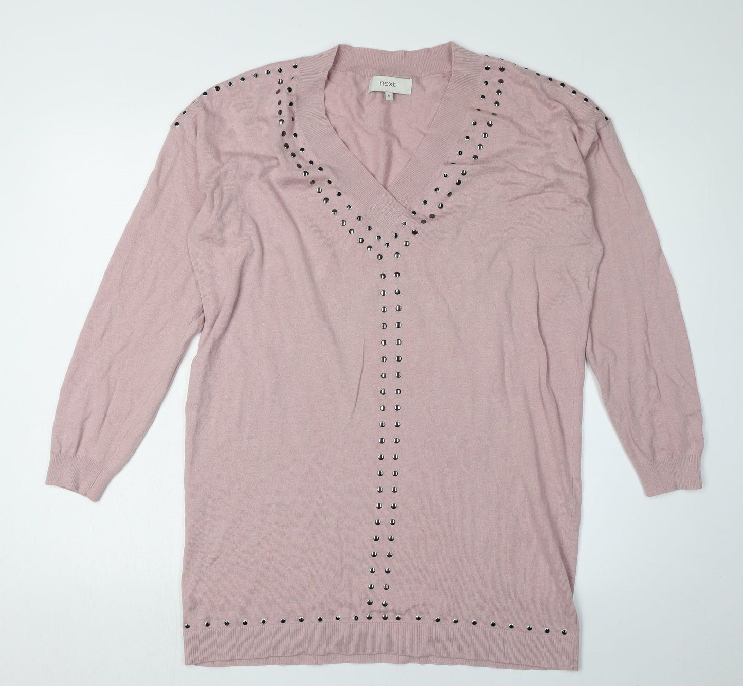 Next Women's Pink V-Neck Studded Pullover Jumper Size 12