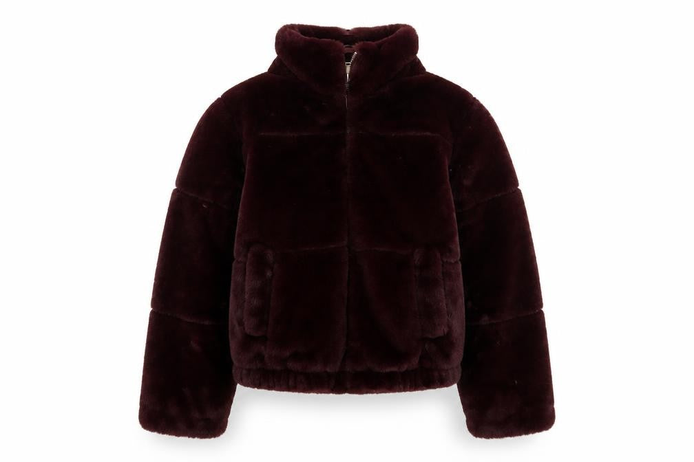 Front view of New Look girls’ brown puffer jacket, size 10-11, winter