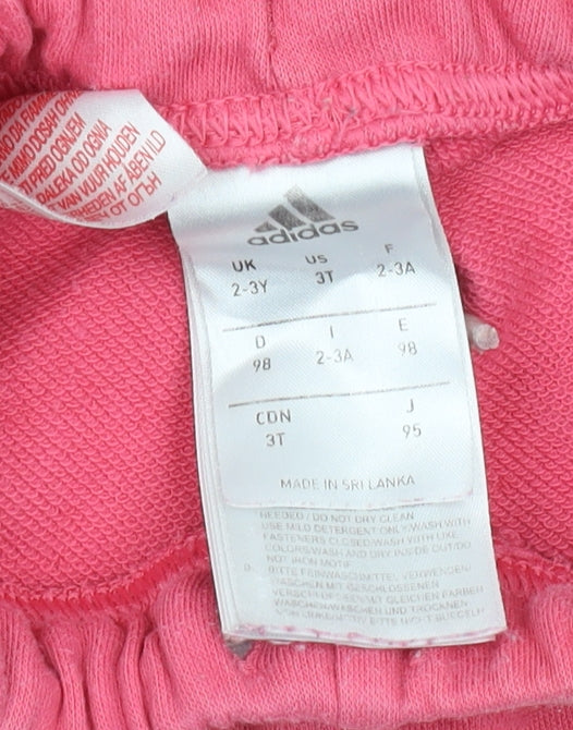 Adidas Girls Pink Jogger Trousers, 2-3 Years, Cotton Blend