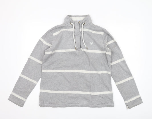 Crew Clothing Women's Grey Striped Henley Sweatshirt, Size 10