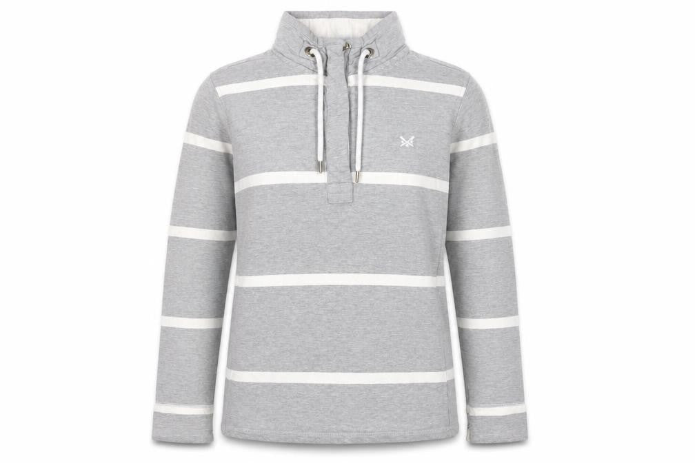 Crew Clothing Grey Striped Henley Sweatshirt, Size 10