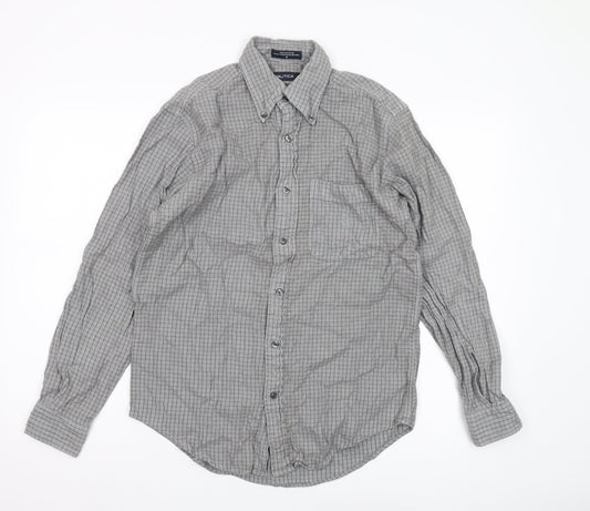 Nautica Men's Grey Check Long Sleeve Shirt S
