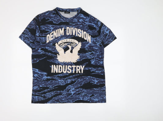 Diesel Men's Blue Graphic Print T-Shirt, Medium